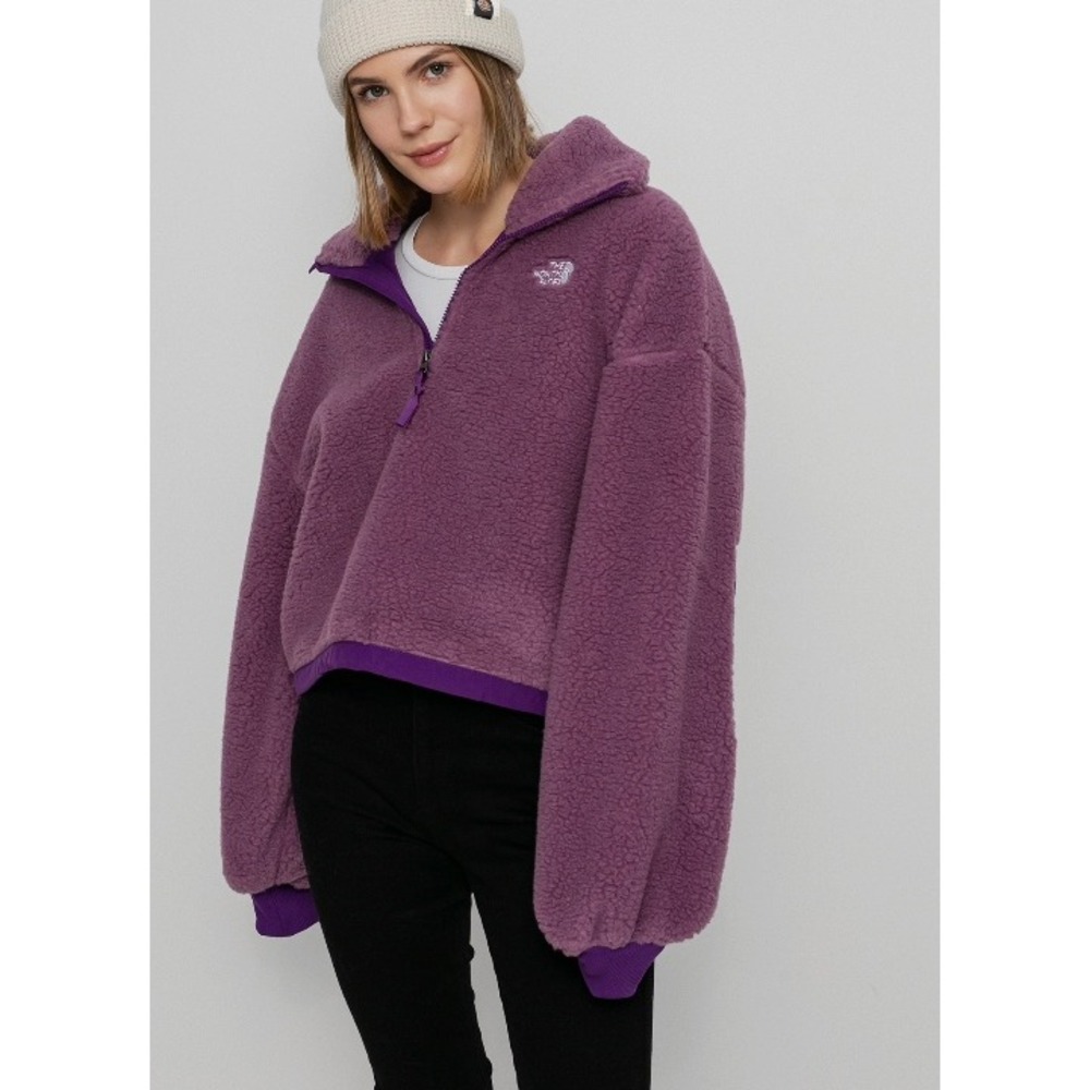 The North Face Purple Sherpa Teddy Fleece 1/4 Zip Cropped Pullover Jacket S